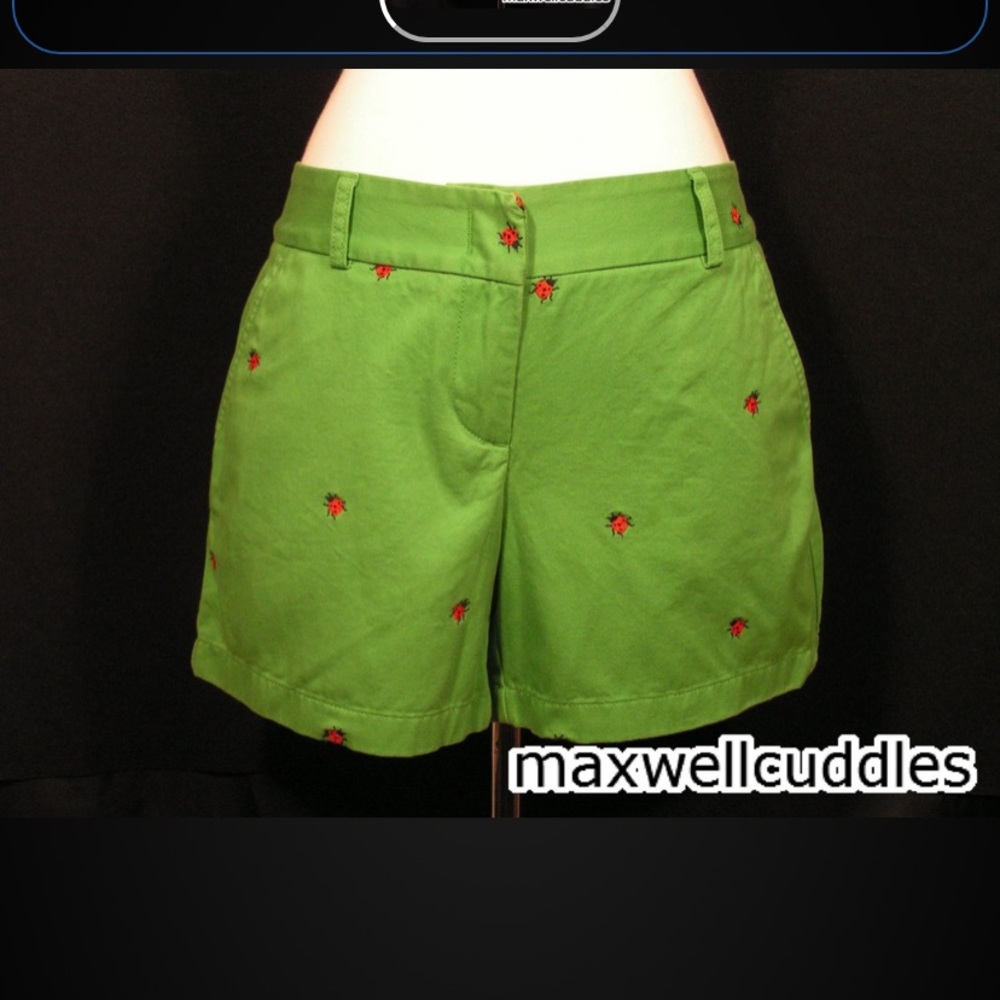 J CREW CRITTER SHORTS GRASS GREEN LADYBUGS 6 NEW